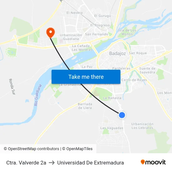 Ctra. Valverde 2a to Universidad De Extremadura map