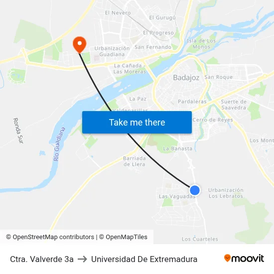 Ctra. Valverde 3a to Universidad De Extremadura map