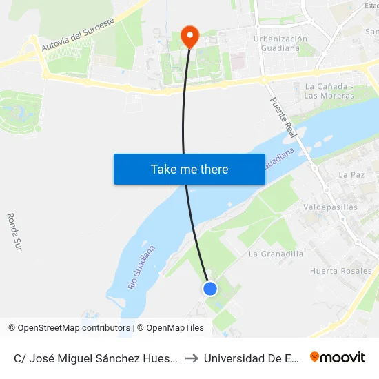 C/ José Miguel Sánchez Hueso (La Granadilla) to Universidad De Extremadura map