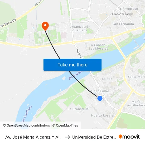 Av. José María Alcaraz Y Alenda, 147 to Universidad De Extremadura map