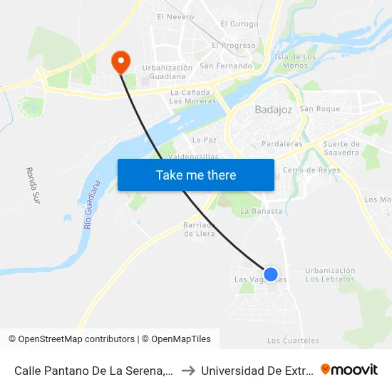 Calle Pantano De La Serena, 46 (Casino) to Universidad De Extremadura map