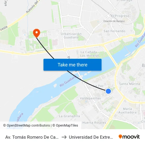 Av. Tomás Romero De Castilla, 7 to Universidad De Extremadura map