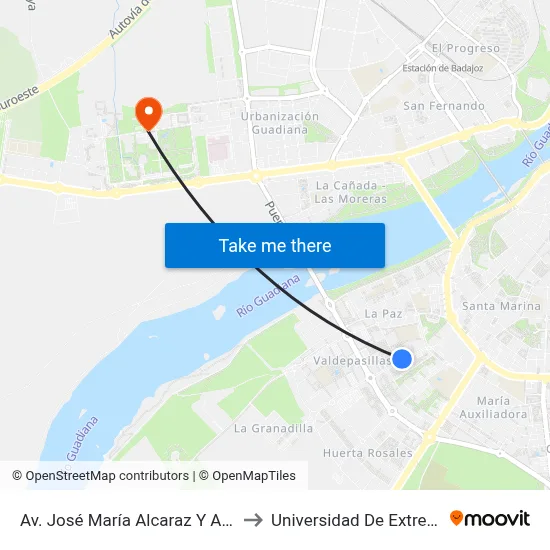Av. José María Alcaraz Y Alenda, 10 to Universidad De Extremadura map