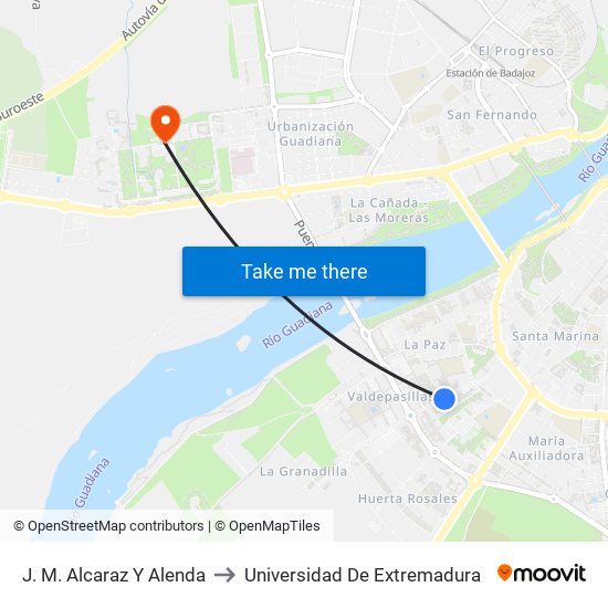 J. M. Alcaraz Y Alenda to Universidad De Extremadura map