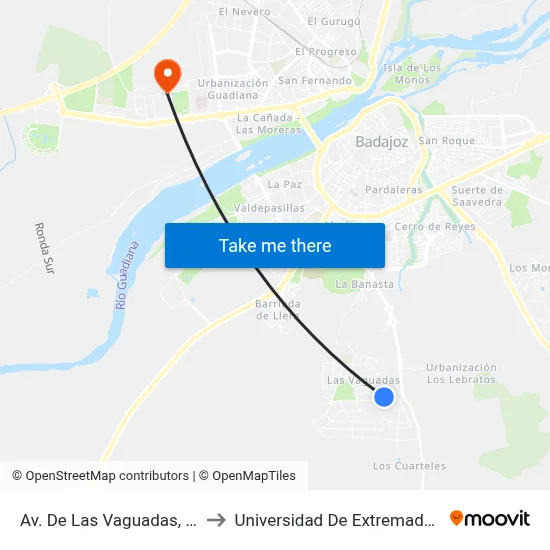 Av. De Las Vaguadas, 29 to Universidad De Extremadura map