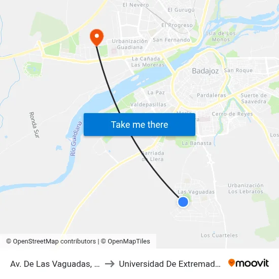 Av. De Las Vaguadas, 31 to Universidad De Extremadura map