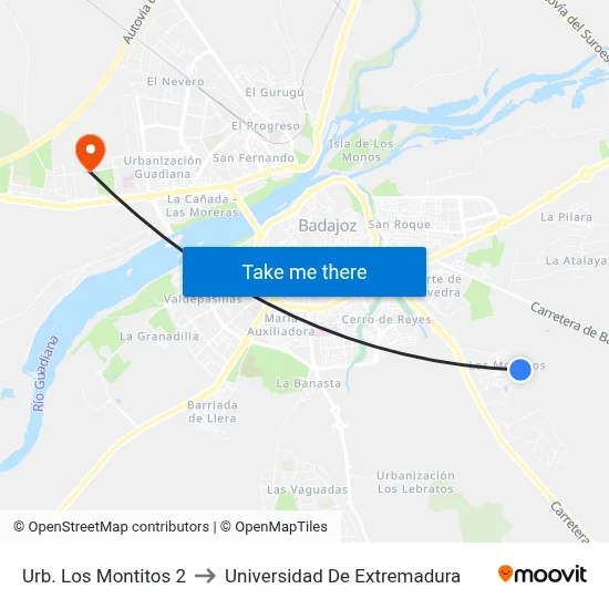 Urb. Los Montitos 2 to Universidad De Extremadura map