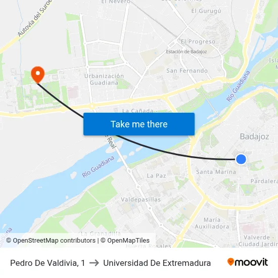 Pedro De Valdivia, 1 to Universidad De Extremadura map