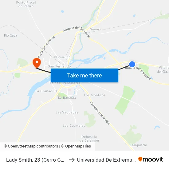 Lady Smith, 23 (Cerro Gordo) to Universidad De Extremadura map