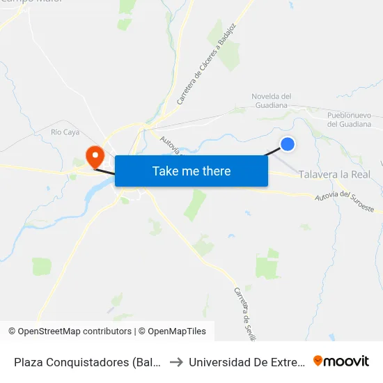 Plaza Conquistadores (Balboa) - Ida to Universidad De Extremadura map