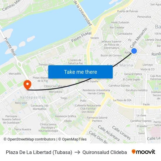 Plaza De La Libertad (Tubasa) to Quironsalud Clideba map