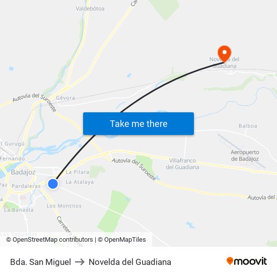 Bda. San Miguel to Novelda del Guadiana map