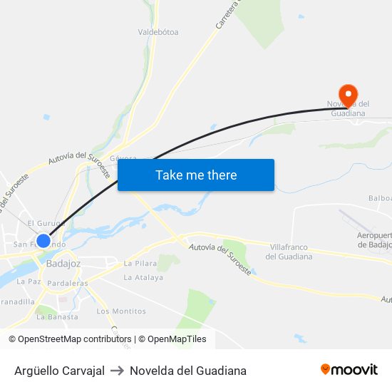 Argüello Carvajal to Novelda del Guadiana map