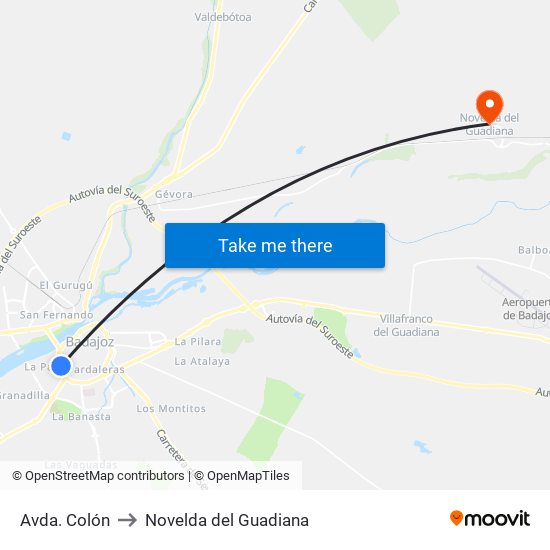 Avda. Colón to Novelda del Guadiana map