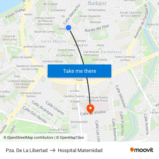 Pza. De La Libertad to Hospital Maternidad map