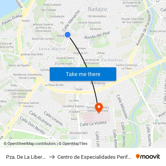 Pza. De La Libertad to Centro de Especialidades Periférico map