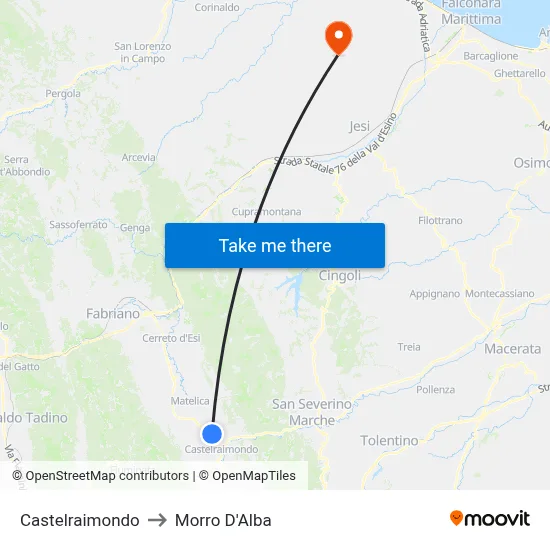 Castelraimondo to Morro D'Alba map