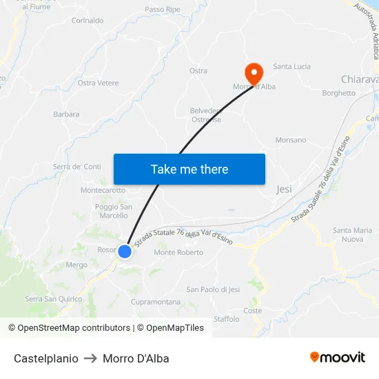 Castelplanio to Morro D'Alba map