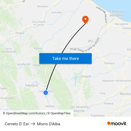 Cerreto d'Esi to Morro D'Alba map