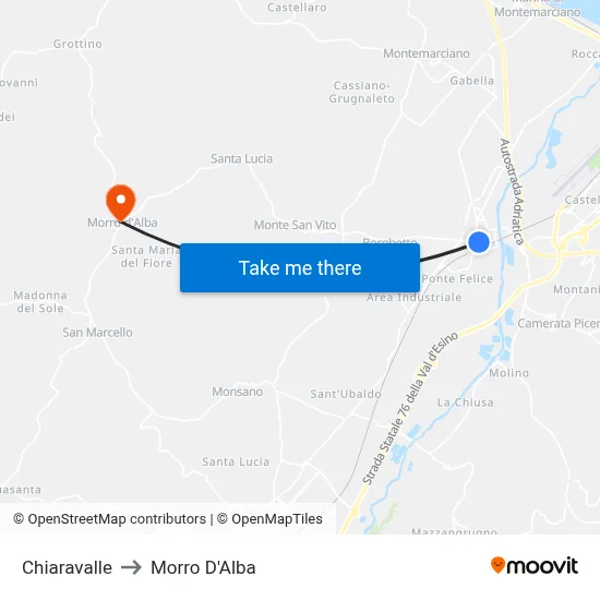 Chiaravalle to Morro D'Alba map