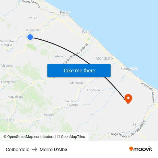 Colbordolo to Morro D'Alba map