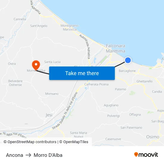 Ancona to Morro D'Alba map