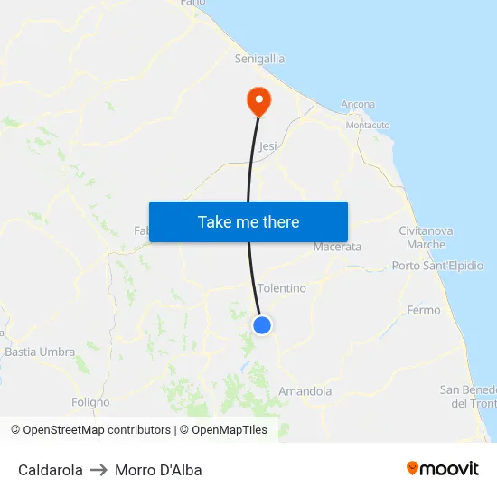 Caldarola to Morro D'Alba map
