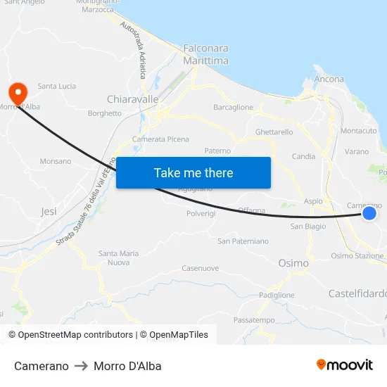 Camerano to Morro D'Alba map