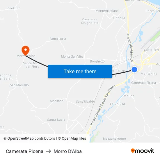 Camerata Picena to Morro D'Alba map