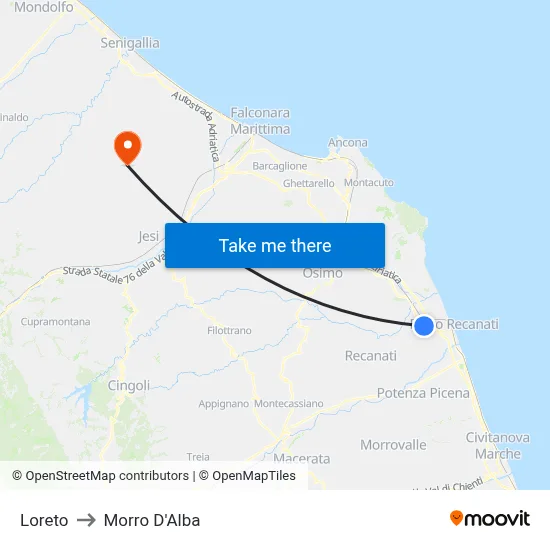 Loreto to Morro D'Alba map