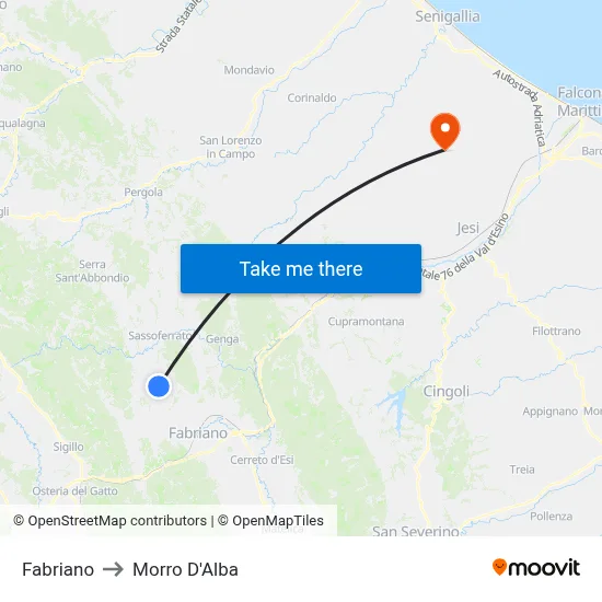 Fabriano to Morro D'Alba map