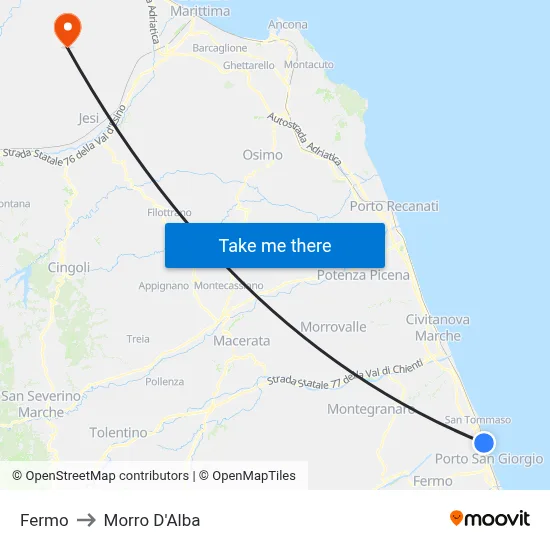 Fermo to Morro D'Alba map