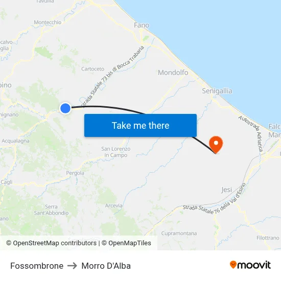 Fossombrone to Morro D'Alba map