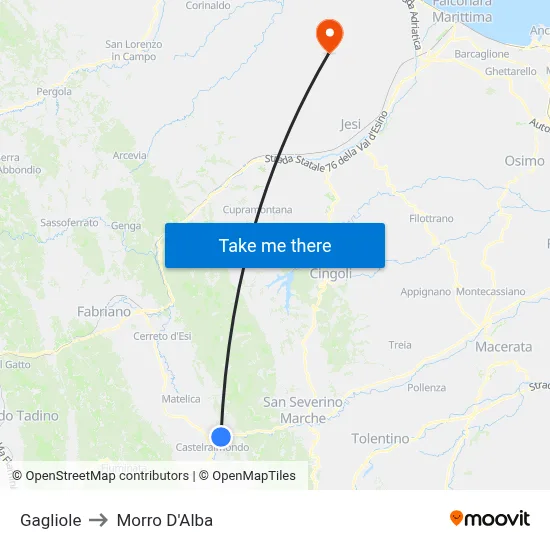 Gagliole to Morro D'Alba map