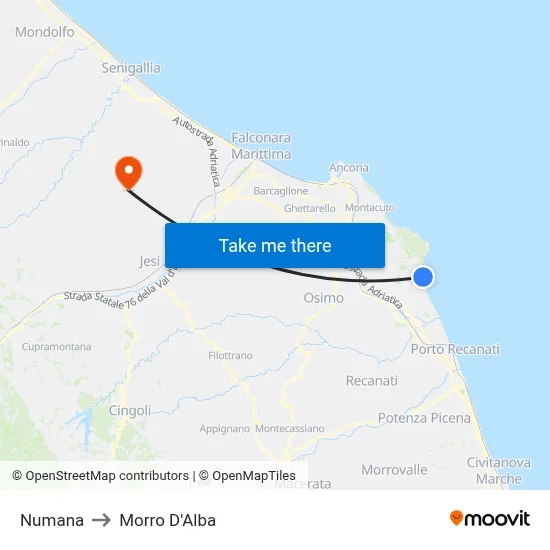 Numana to Morro D'Alba map