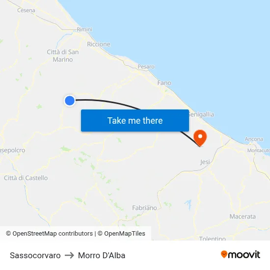 Sassocorvaro to Morro D'Alba map