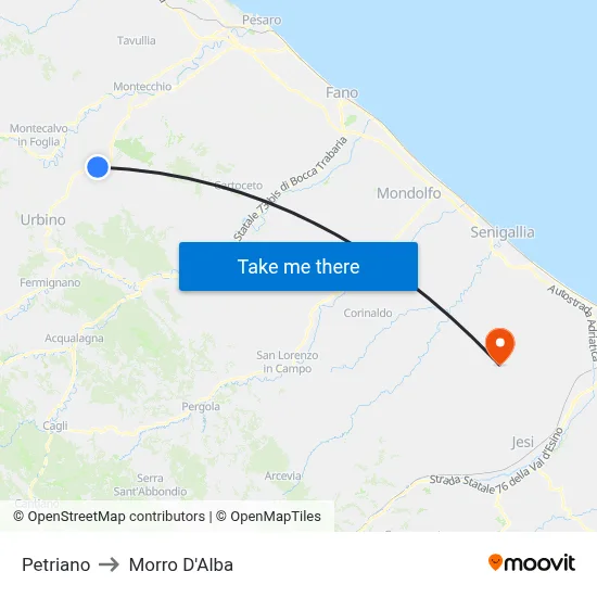 Petriano to Morro D'Alba map