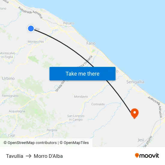 Tavullia to Morro D'Alba map