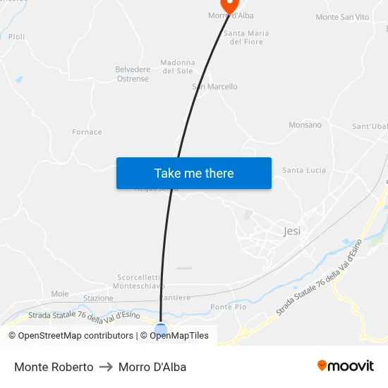 Monte Roberto to Morro D'Alba map