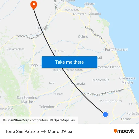 Torre San Patrizio to Morro D'Alba map