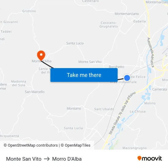 Monte San Vito to Morro D'Alba map