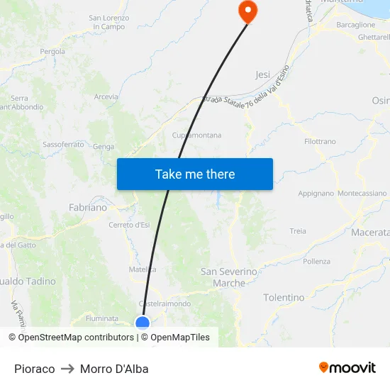 Pioraco to Morro D'Alba map