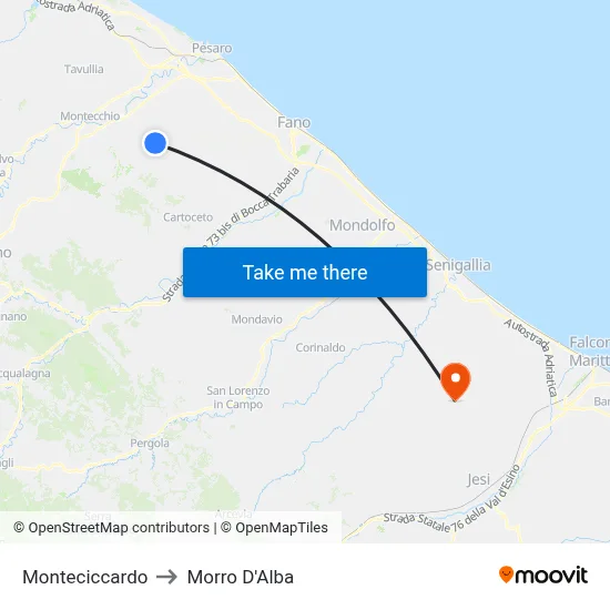 Monteciccardo to Morro D'Alba map
