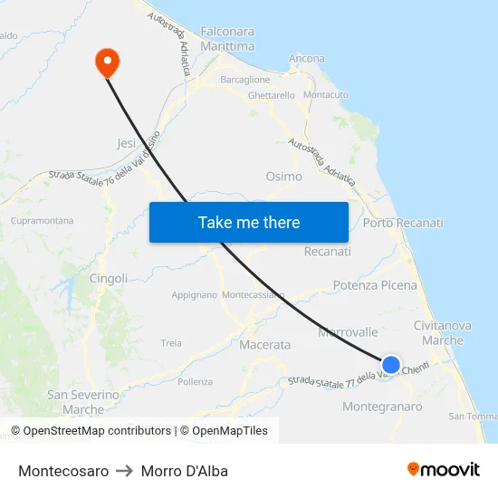 Montecosaro to Morro D'Alba map