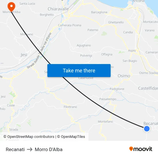 Recanati to Morro D'Alba map
