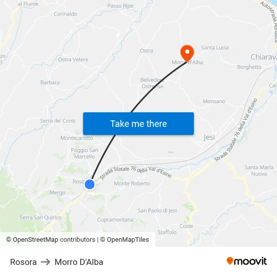Rosora to Morro D'Alba map