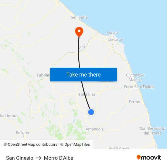 San Ginesio to Morro D'Alba map