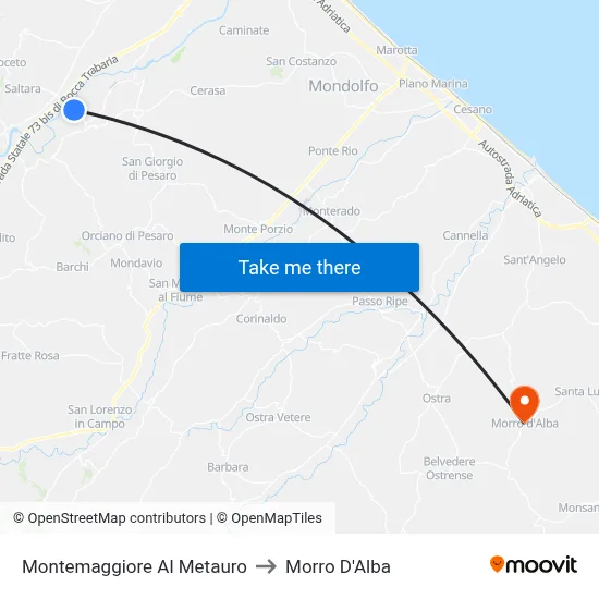Montemaggiore Al Metauro to Morro D'Alba map