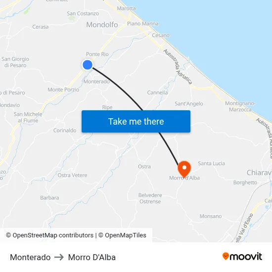 Monterado to Morro D'Alba map