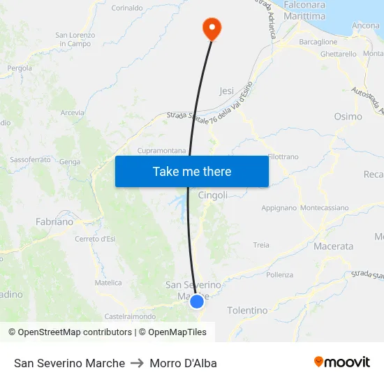 San Severino Marche to Morro D'Alba map